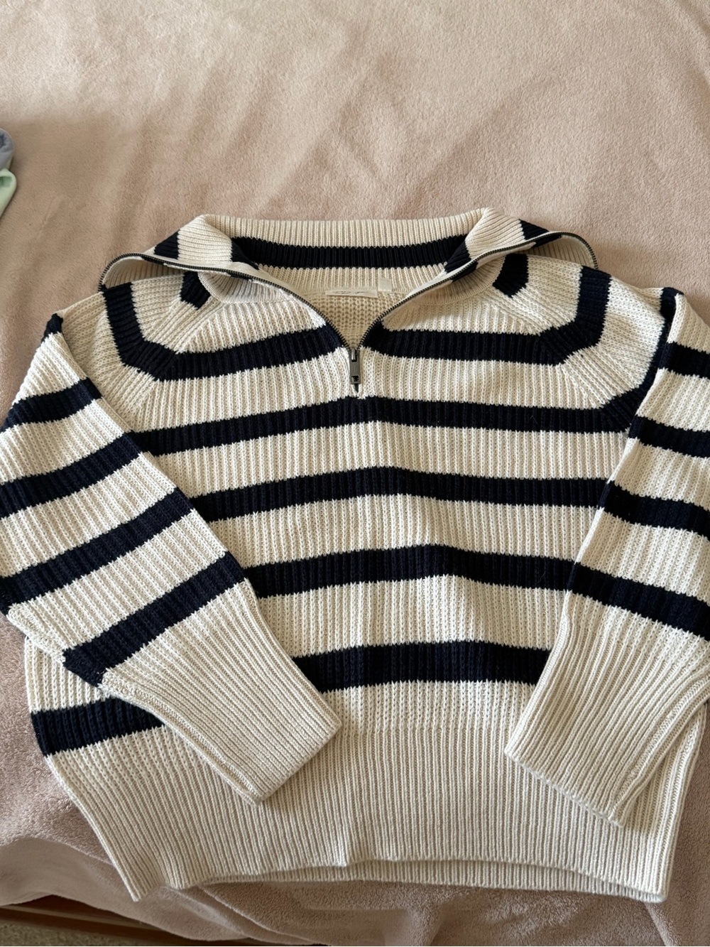Striped Half-Zip Sweater - Cream & Black